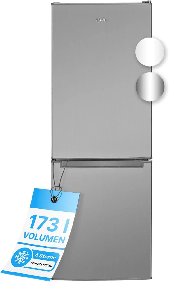Bomann® Kühlschrank mit Gefrierfach 143cm hoch | Kühl Gefrierkombination 173L mit 3 Ablagen  3 Schubladen | Türanschlag wechselbar | leise Kühlgefrierkombi 40db | Kühlschrank | KG 7331 inox(Edelstahl)