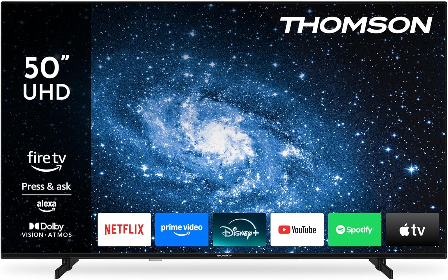 Thomson TV 43 (108 cm) 4K UHD Smart Fire TV, Alexa röststyrning, trippel tuner (DVB-T/T2/C/S/S2), Dolby Vision, Dolby Atmos, HDR10, AirPlay, HDMI 2.1, WiFi, Bluetooth - 43UF4S35(50 Tum UHD)