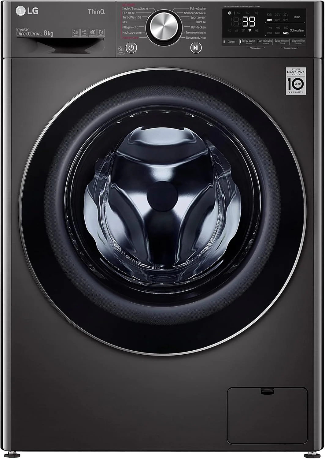 LG F4WV7080, Klasse A, Frontlader-Waschmaschine 8 kg, 1400 U/Min, AI Direct Drive, Wi-Fi, Tiefenreinigung mit Dampf, Groe Kapazitt, TRIPLE A, Auentür aus Sicherheitsglas, 62 x 60 x 85 cm  Wei(8kg/Schwarz/Single)