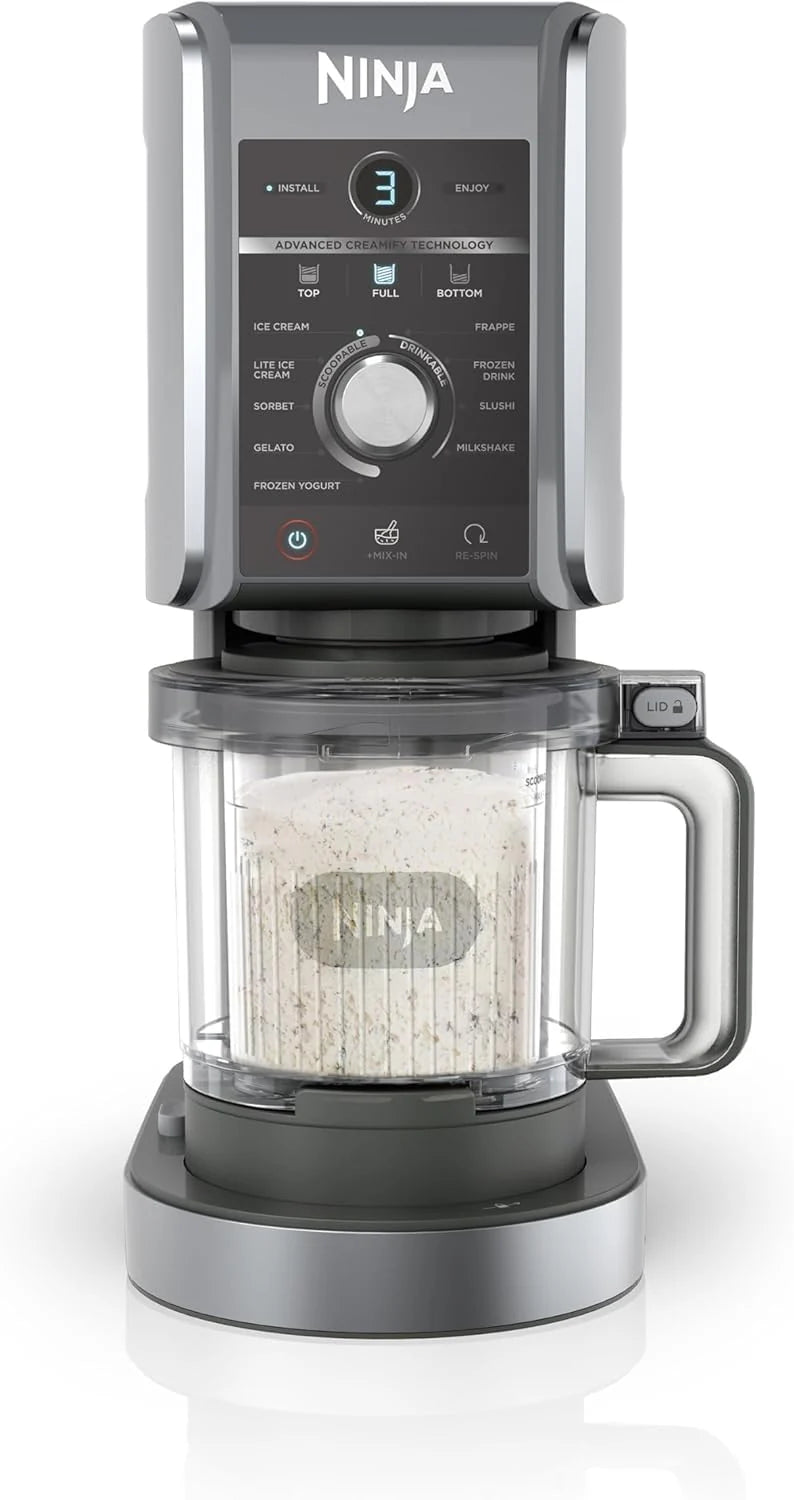 Ninja Creami NC502EU Deluxe-glassmaskin med 2 koppar och 10 funktioner, glassmaskin, gelato, sorbet, fryst yoghurt, milkshakes, slushi och(Creami Deluxe/black silver)