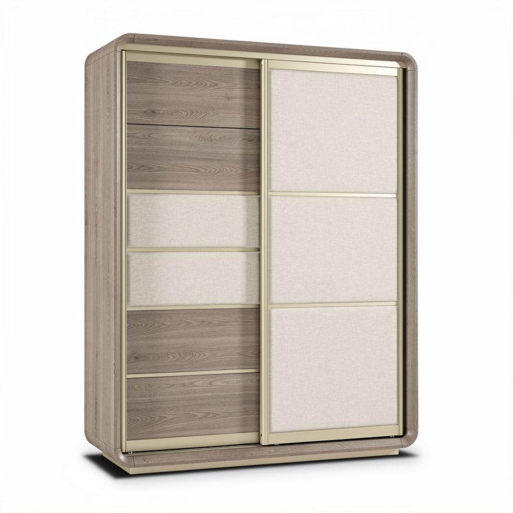 Szafa przesuwna 150 x 60 x 210 cm w kolorze drewnianym i beżowym z materiału MDF