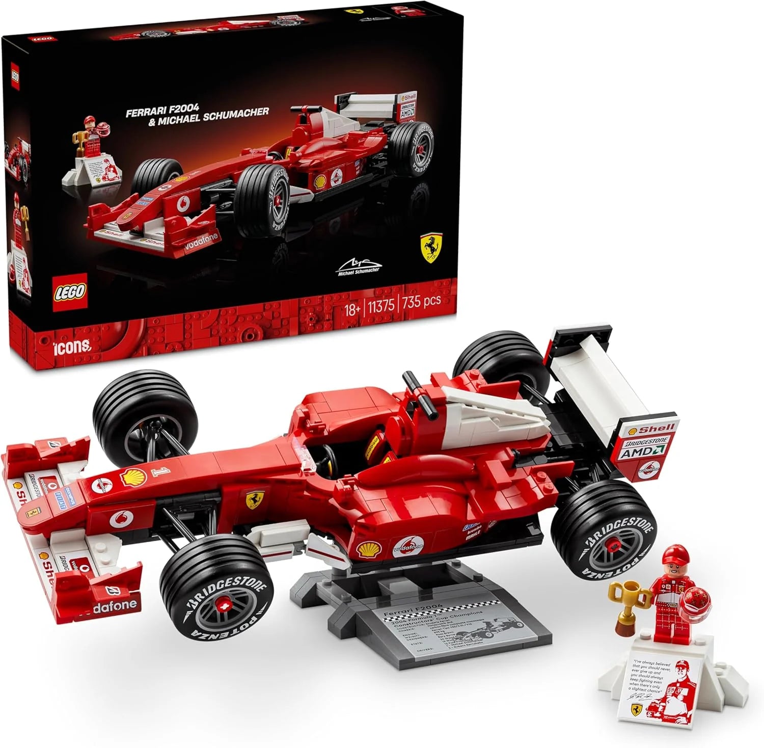 LEGO Icons Ferrari F2004  Michael Schumacher Byggset Klassisk bilmodell - Ferrari F1 Racingbil - Formel 1 Samlarobjekt för vuxna och racingfans - Present till bilentusiaster och samlare - 11375