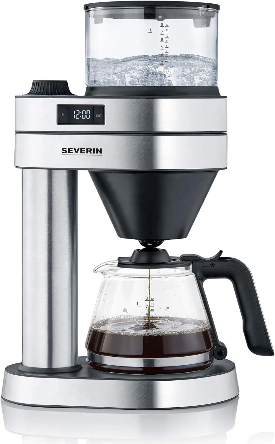 SEVERIN Filterkaffeemaschine Caprice, wie von Hand aufgebrüht mit dem Kaffeebereiter für bis zu 8 Tassen, Kaffeemaschine mit Timer, Edelstahl-gebürstet/schwarz-matt, KA 5760(Single)
