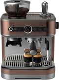 Philips Barista Brew Halbautomatische Espressomaschine - Einfacher  doppelter Espresso + Americano Taste, 250g Bohnenbehälter, Intuitive Führung, Kalibriertes Stampfen, Metall Silber (PSA3218/01)(Bohnenbehälter doppelt)