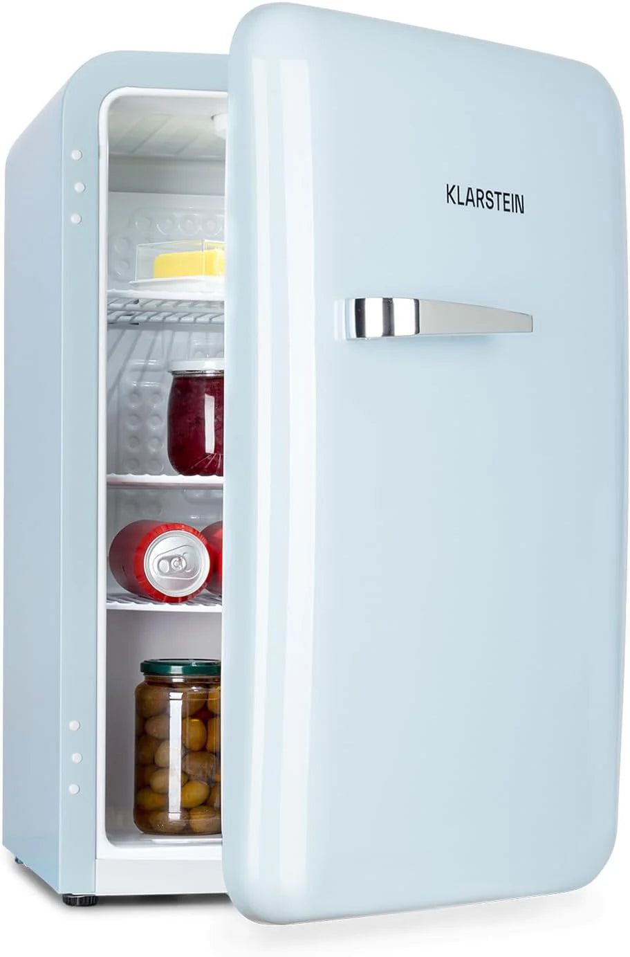 Klarstein Audrey Mini - kleiner Kühlschrank, kompakte Mini-Bar, freistehend, Kompressionskühlung, Fassungsvermögen, Kühlung: 0-10 °C, Mini-Kühlschrank mit 70 Liter Fassungsvermögen, rot(68 - Liter Energieklasse D/Blau)