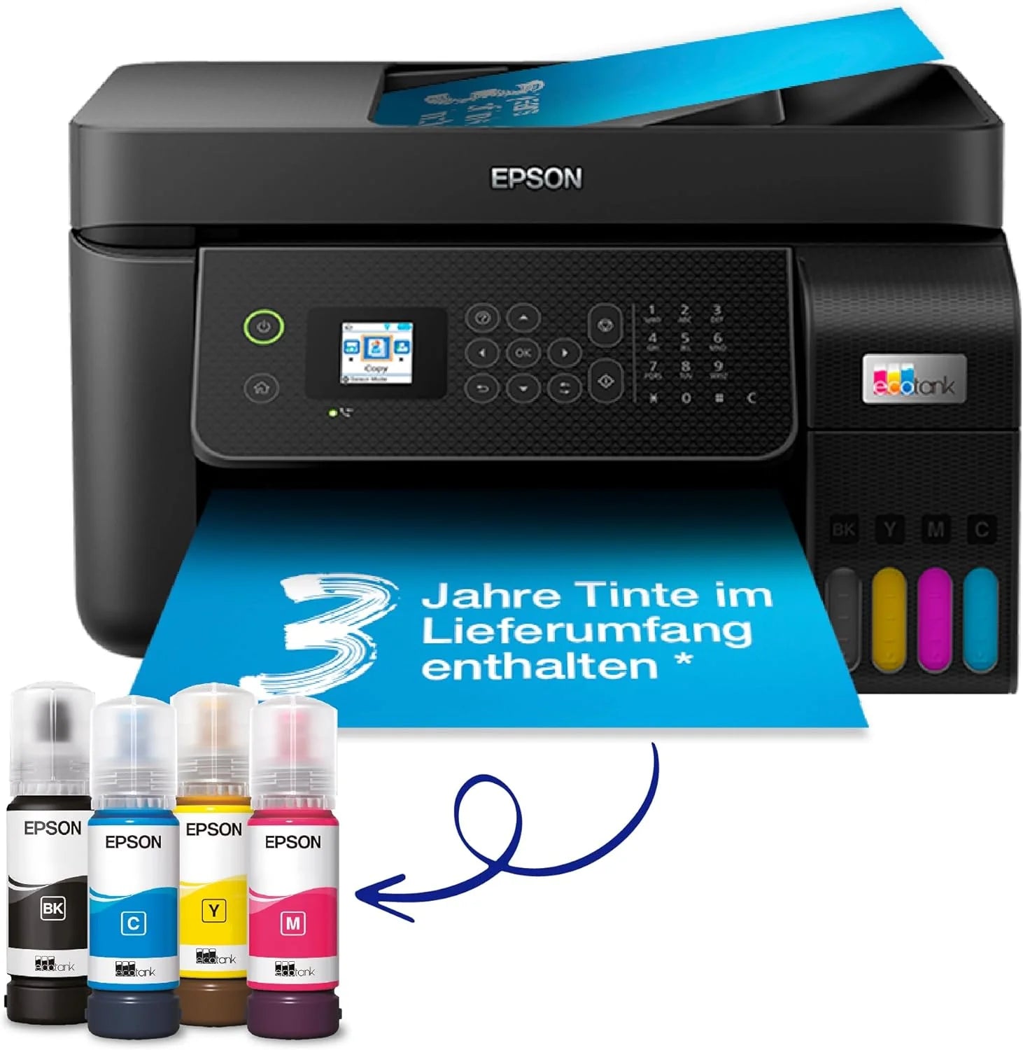 Epson EcoTank ET-4800 A4-Multifunktions-Wi-Fi-Tintentankdrucker, mit einem im Lieferumfang enthaltenen Vorrat an Tinten bis zu 3 Jahren(schwarz/ET-4800/Single)