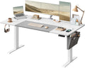 SONGMICS Elektriskt Höjdjusterbart Skrivbord, 160 x 70 x (72-120) cm, Ståbord med Sits, 4 Höjdminnesfunktioner, För Kontor, Hemmakontor, Guld Ek LSD136Y01(160 x 70 cm/Basic White + Dove Grey)