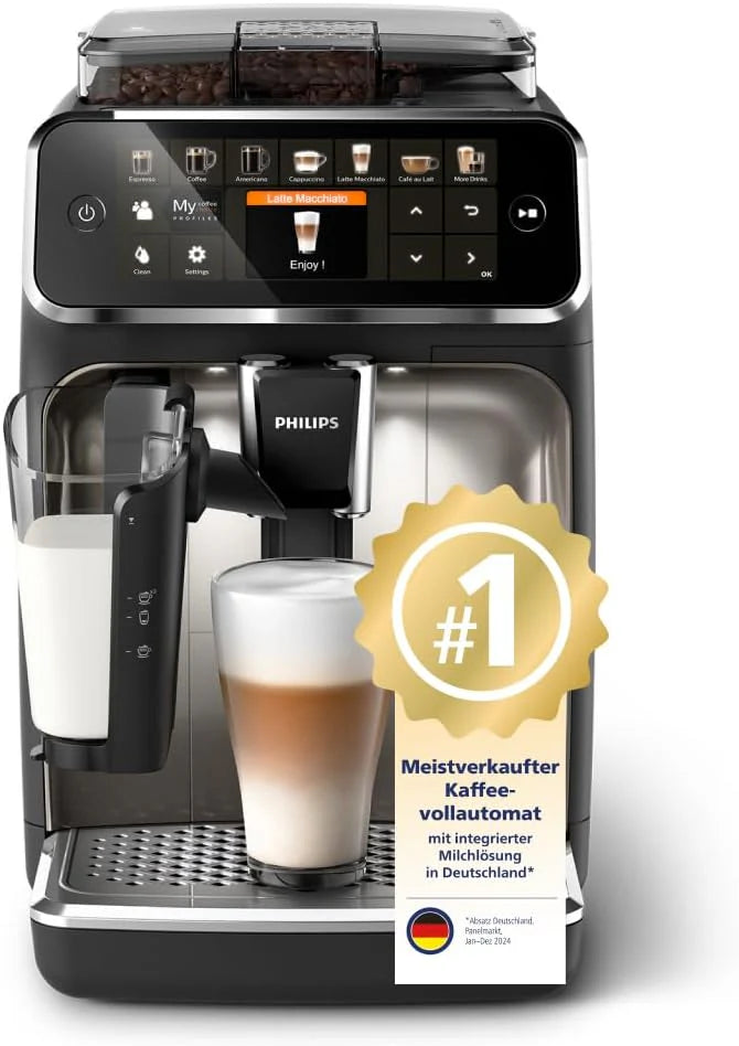 Philips Serie 5400 Kaffeevollautomat - Genießen Sie 12 Getränke, schnell reinigendes LatteGo, intuitives TFT-Display, anpassbare Kaffeeeinstellungen, erstklassiges Küchendesign (EP5441/50)(standard/Chrom)